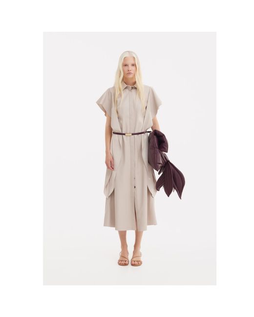 Julia Allert Natural Neutrals Draped Faux Leather Shirt Dress –