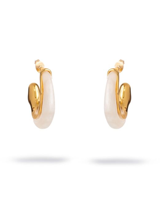 Ebru Jewelry White Luminous Wave Resin & Hoop Earrings