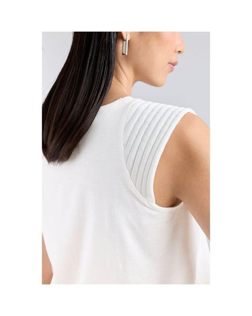 The Extreme Collection White Printed T-Shirt With Pleated Shoulders Structured