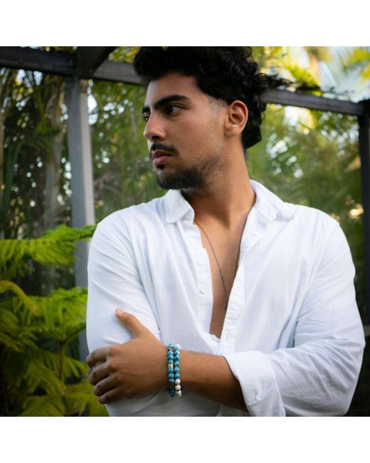 Ebru Jewelry Blue Freedom Spirit Apatite & Howlite Bracelet Set for men