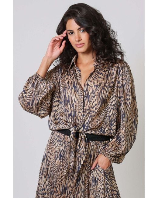 Traffic People Brown A Little Breeze Animal Print Tremors Tie Shirt