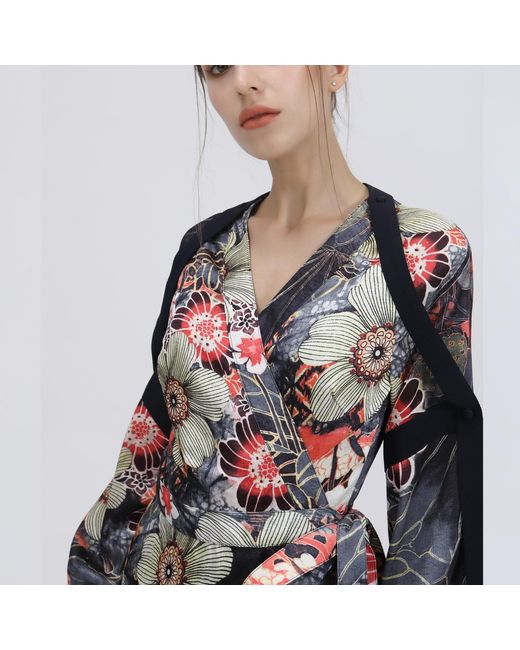 Smart and Joy Red Wrap Dress With Flower Print And Satin Bias