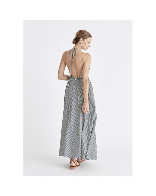 Paisie Gray Open Back Maxi Dress In Navy & White