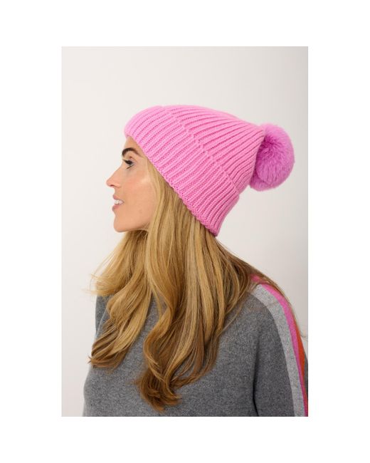 At Last Pink Super Soft Chunky Cashmere Mix Hat With Pom Pom