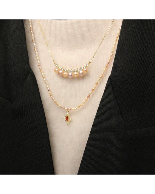 Ninemoo Metallic Crimson Cross Pearl Necklace