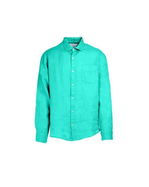 Haris Cotton Blue Long Sleeved Front Pocket Linen Shirt for men
