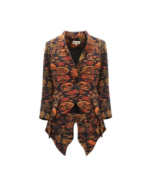 Julia Allert Brown High-End Blazer With Curved Hem Jacquard