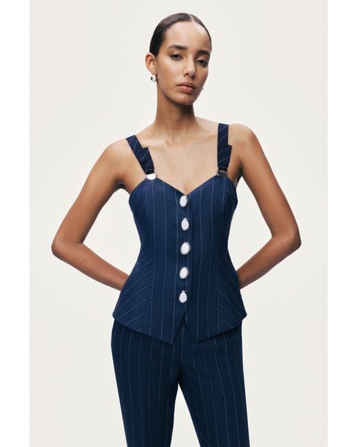 Nocturne Blue Pinstripe Corset Bustier Top