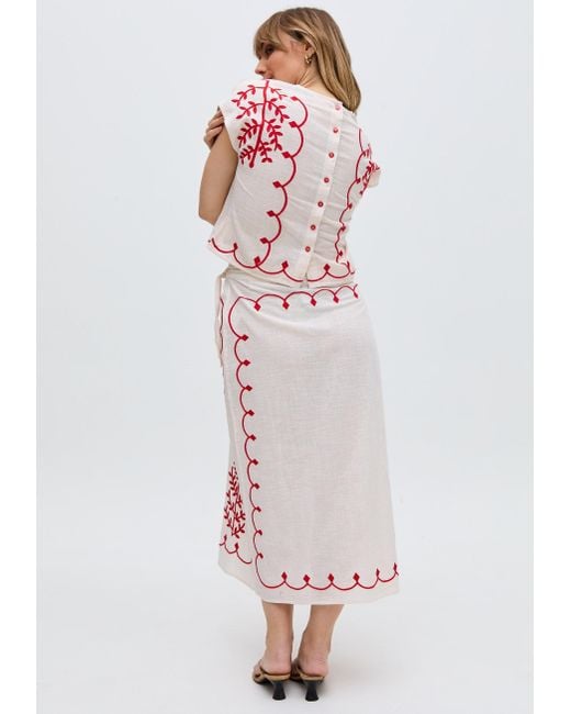 Raffya Fraya Cross Hatch Embroidered Wrap Midi Skirt