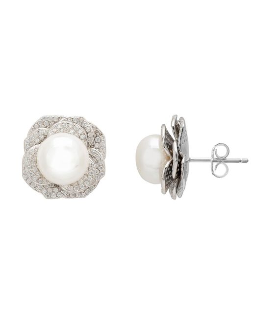 Latelita London Metallic Pearl And Rose Petals Stud Earrings