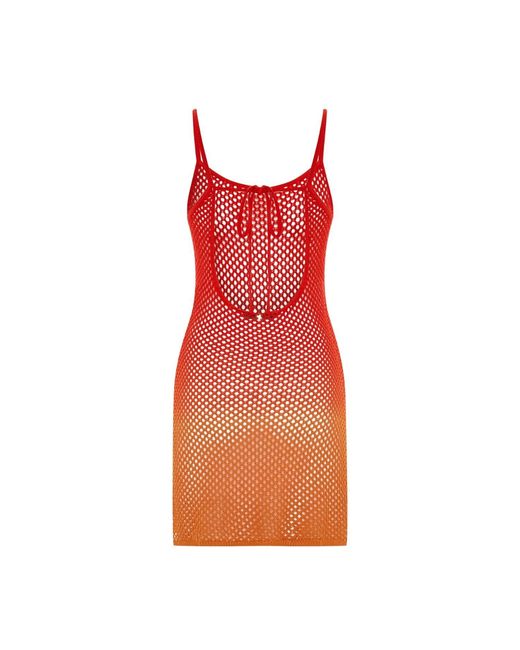 Pcfg Red The Solar Reflections Golden Hour Open-Knit Beach Mini Dress