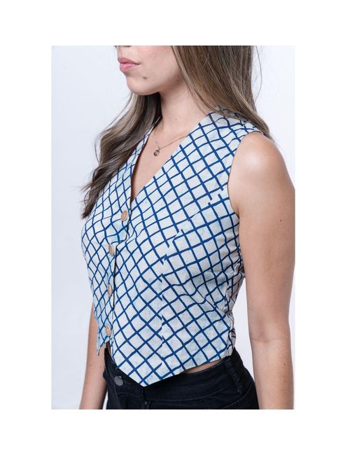House of Gl White Sage Tailored Cotton Vest Top With V-Neck And Button Front