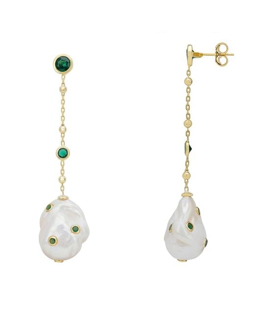 Latelita London White Polka Dot Baroque Pearl Chain Drop Earrings Emerald