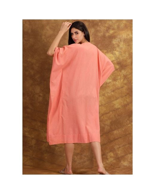 Heritagemoda Pink Neutrals Handwoven Cotton Kaftan Dress