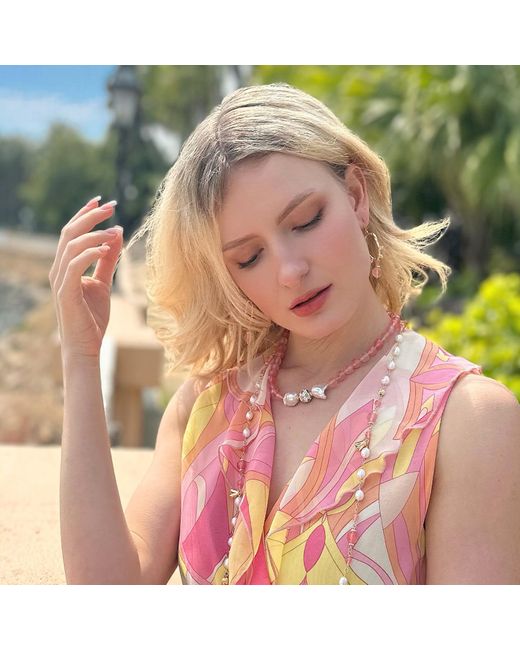 Farra Red Watermelon Quartz With Baroque Pearls Statement Necklace