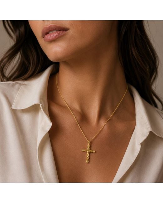 Unaloe Metallic Vanity Baroque Cross Necklace Plated Sterling – Handmade Italian Cross Pendant – Elegant Jewelry