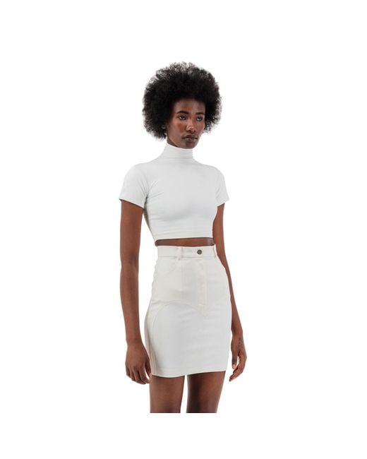 Úchè White Denim Heart Skirt