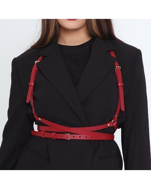 Haute Cuir Red Slim Double Belt Leather Harness