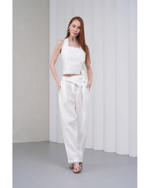 Lumina Eligma White The Halterline Linen Blouse