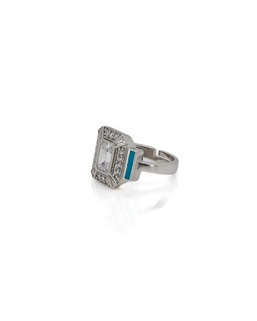 Ebru Jewelry Blue Turquoise Enamel & Diamond Sterling Ring