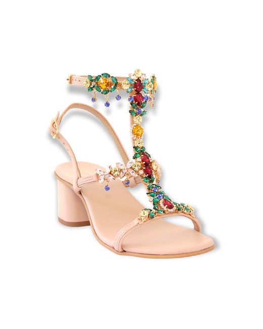 DAMAPREZIOSA Pink Neutrals Matilde Ruby Jewel Sandal With Heel & Crystals