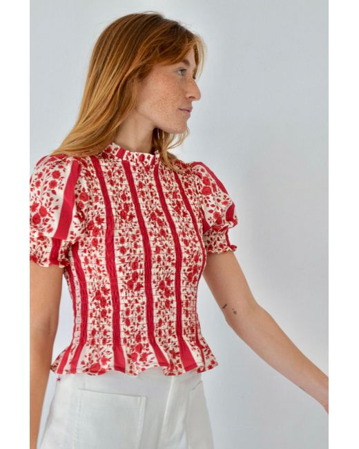 Mind Traveler Red Chia Floral Short-Sleeved Blouse
