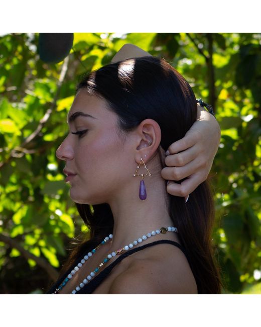 Ebru Jewelry Metallic Divine Energy Amethyst & Diamond Drop Earrings