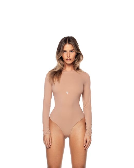 GOD SAVES QUEENS White Neutrals Second Skin Long Sleeve Crew-Neck Bodysuit Nude