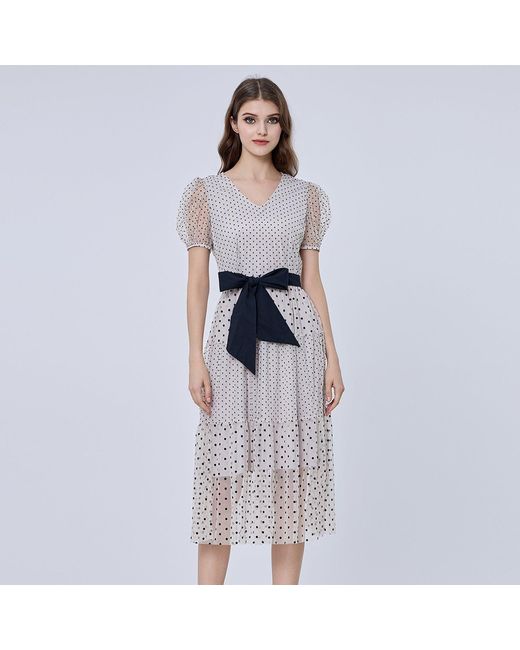 Smart and Joy White Tulle Dress With Polka Dot And Balloon Sleeves