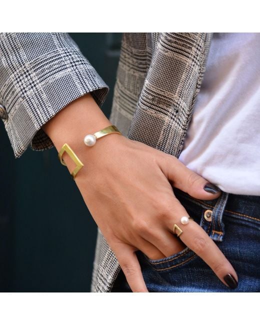 LINYA JEWELLERY Metallic Pearl Cuff Bracelet