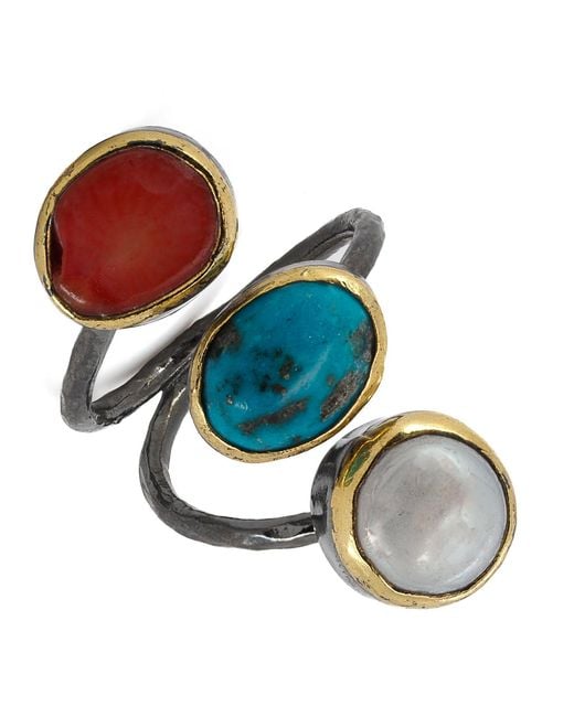 Ebru Jewelry Multicolor Triple Gemstone Sterling Ring