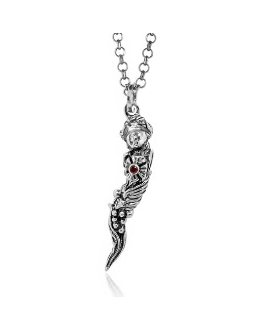 Unaloe Metallic Sterling Necklace With Goddess Of Fortune With Natural Ruby
