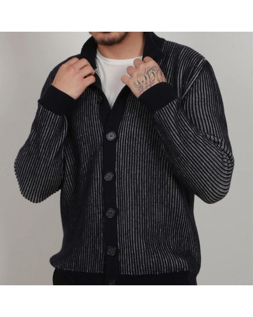 Nuvv Collection Blue Striped Rib Knit Cardigan – Premium Italian Yarn for men
