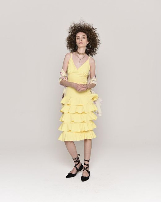 NEVA Yellow Calissa Elegant Midi Dress