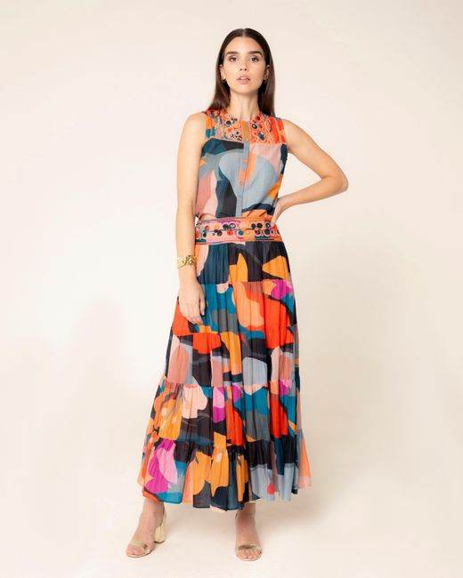 Niza Orange Abstract Embroidered Shirt Naima