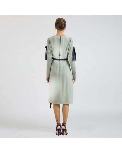 Smart and Joy Green Cold Shoulder V-Neck Dress