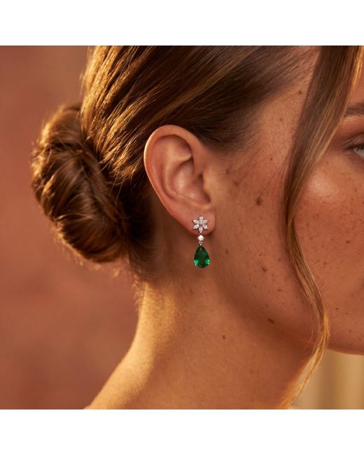 Latelita London Green Sunflower Emerald Drop Earrings