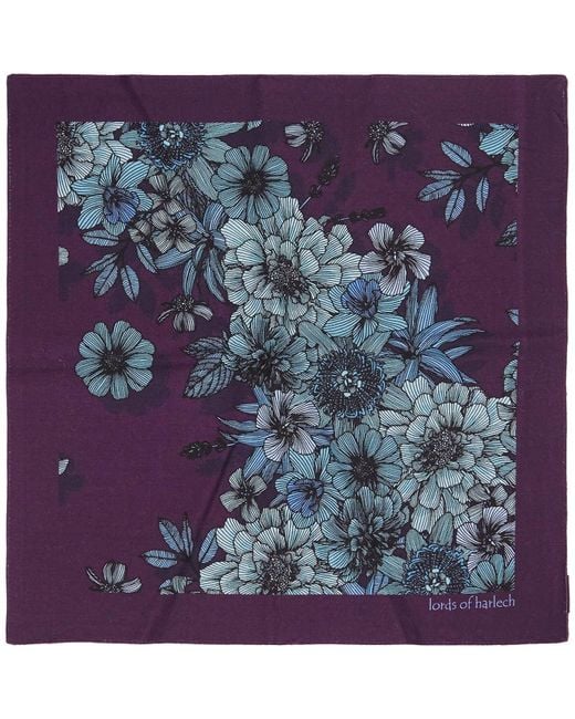 Lords of Harlech Purple Hudson Valencia Floral Merino Handkerchief Pocket Square for men