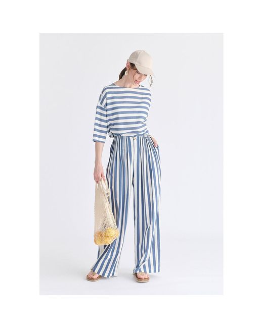 Paisie Blue Front Pleats Detail Wide Leg Trousers
