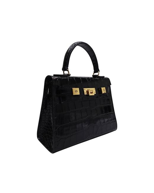 Lalage Beaumont Black Maya Midi Orinoco Print Calf Leather Handbag