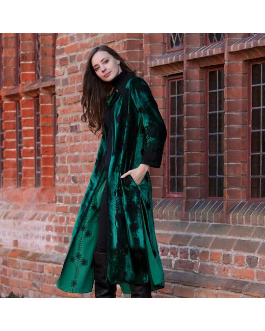 Antra Designs Green Suki Emerald Silk Velvet Coat Dress