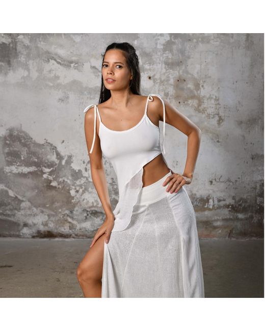 Zhenabia White Aria Blouse Asymmetrical Cut Boho Summer Top