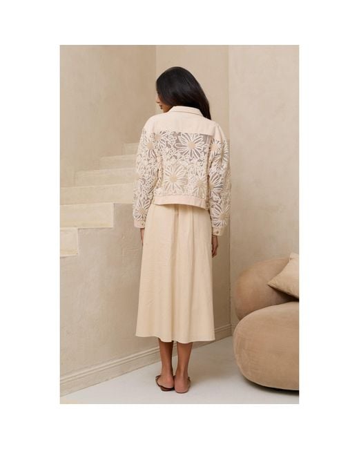 Saachi Natural Denim Sequin Soft Lace Cream Jacket