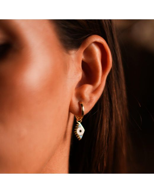Ebru Jewelry Metallic Vermeil Hoop & Enamel Protection Evil Eye Dangle Earrings