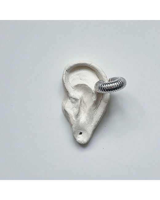London Atelier Byproduct Gray C Shaped Hoop Ridged Clip Earrings