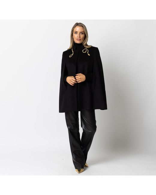 Laines London Black Laines Couture Wool Blend Cape With Embellished Wrap Around Snake