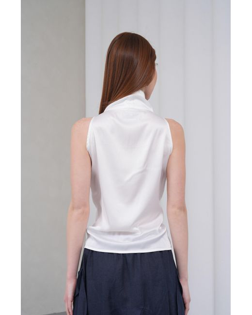 Lumina Eligma White Cascade Silk Cowl Top