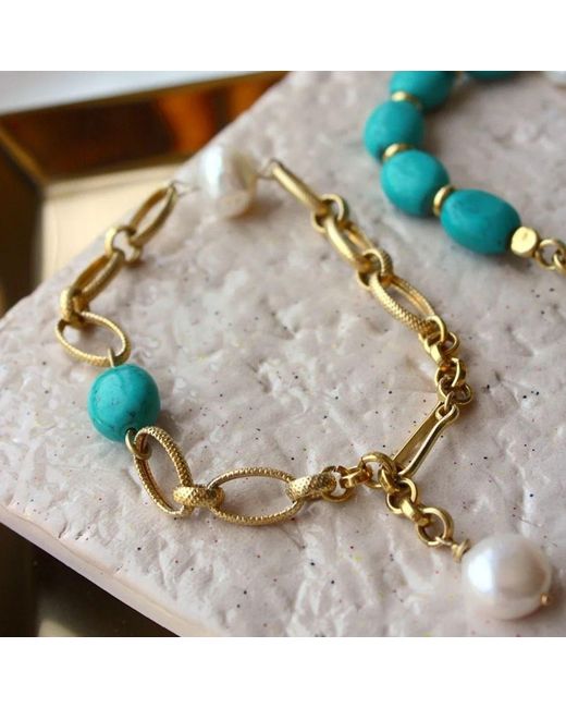 LINYA JEWELLERY Metallic Belz Pearl Chain Bracelet
