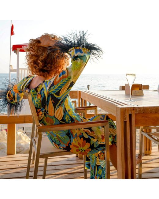 Tiger and the Monkey Yellow The Dayna Ecovero Silky Kaftan Dress With Feathers