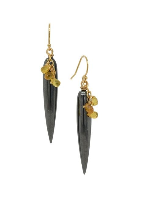 Lori Kaplan Design Metallic Hematite Drops With Sapphire Earrings